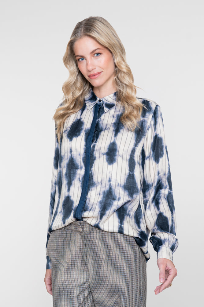 Geisha Damen Bluse mit abstraktem Muster und Kontrastpaspel
