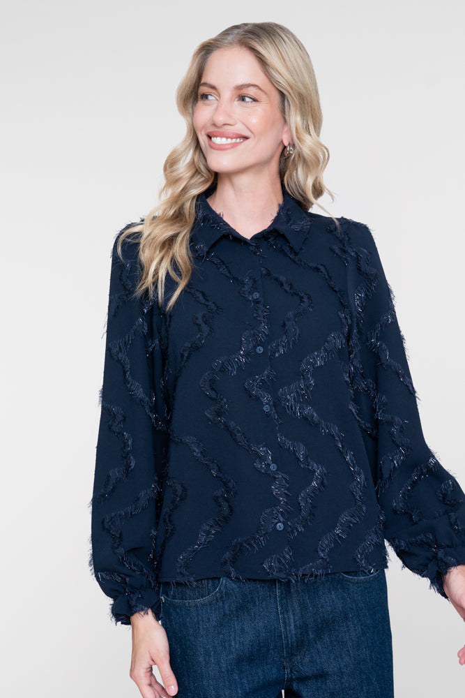 Geisha Damen Bluse mit Fransen und dezentem Glitzer