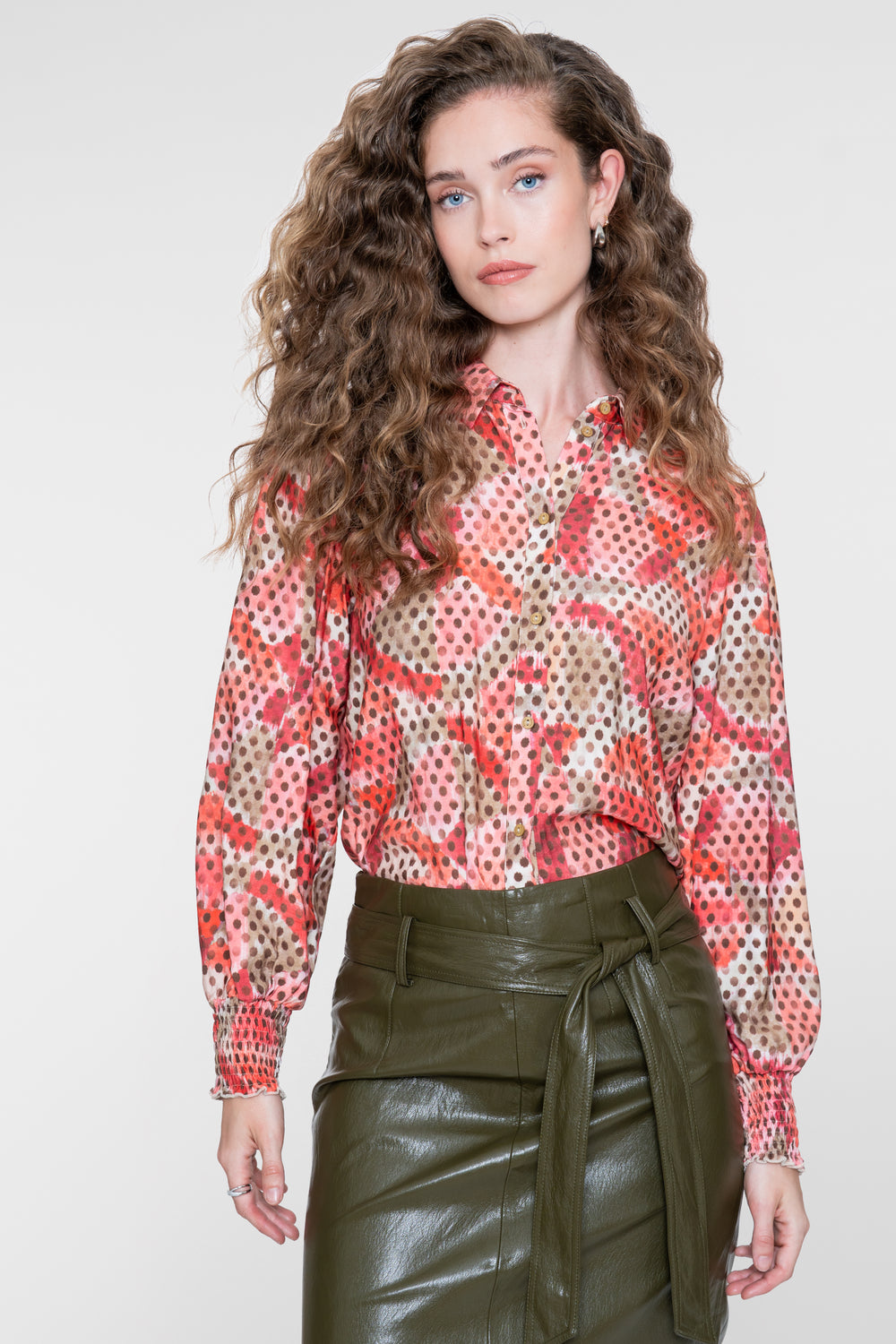 Geisha Damen Bluse mit doppeltem Muster in Rosa und Braun