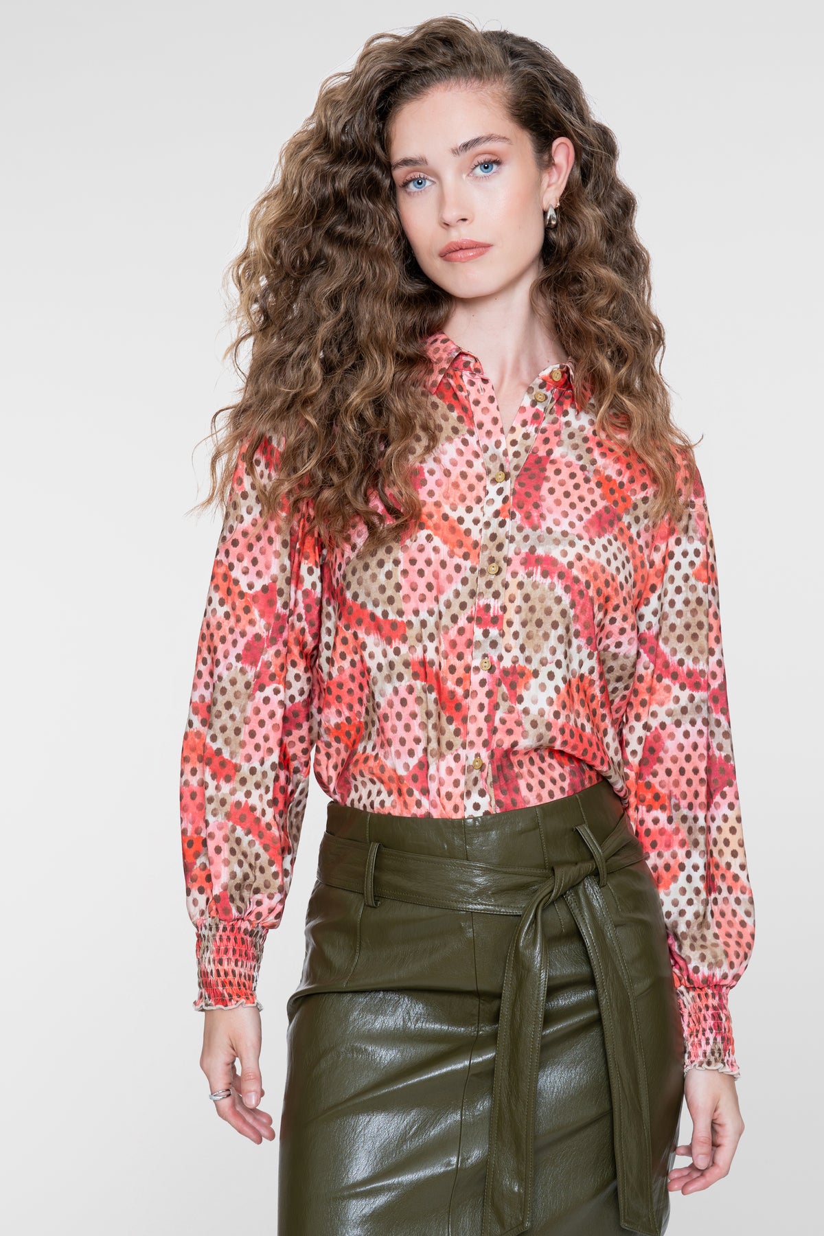 Geisha Damen Bluse mit doppeltem Muster in Rosa und Braun