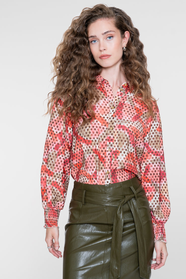 Geisha Damen Bluse mit doppeltem Muster in Rosa und Braun