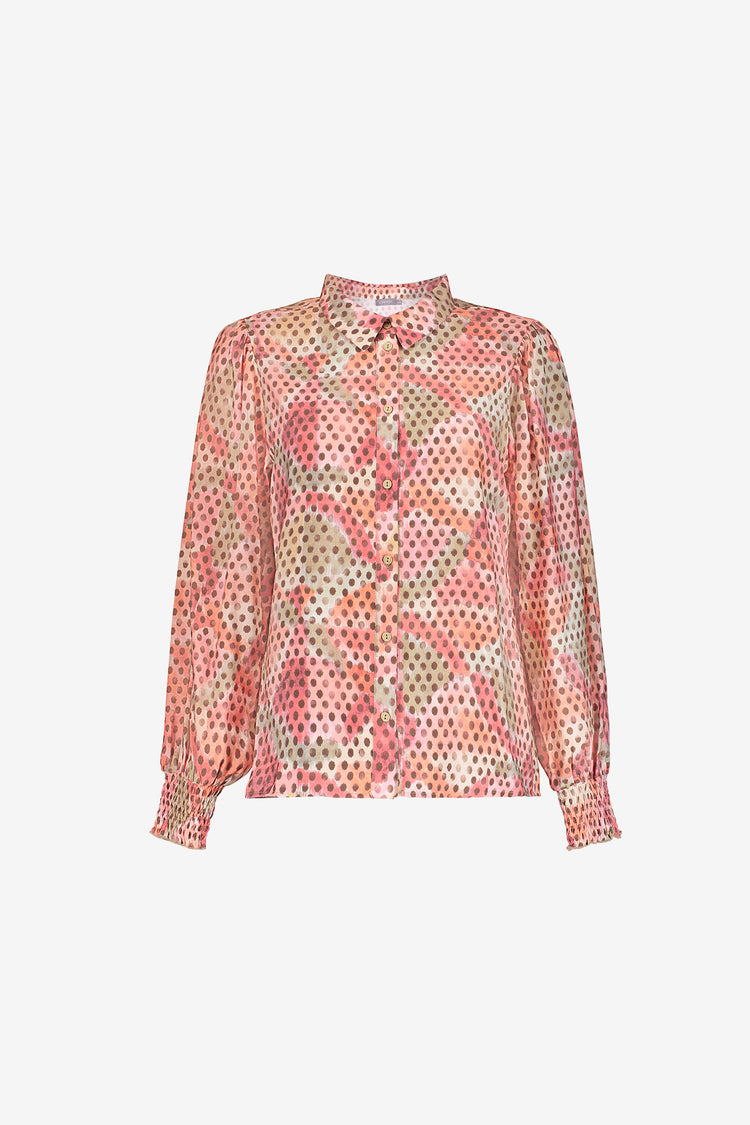 Geisha Damen Bluse mit doppeltem Muster in Rosa und Braun