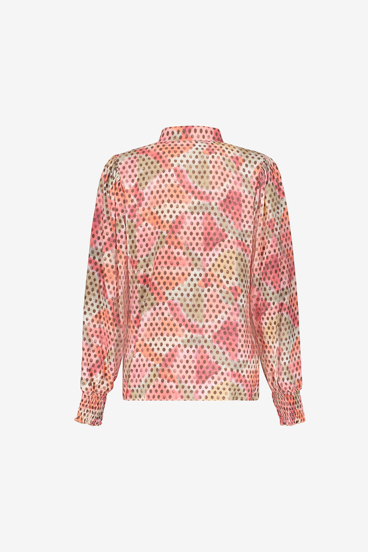 Geisha Damen Bluse mit doppeltem Muster in Rosa und Braun