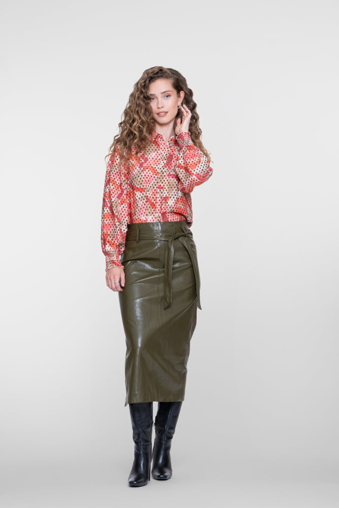 Geisha Damen Bluse mit doppeltem Muster in Rosa und Braun