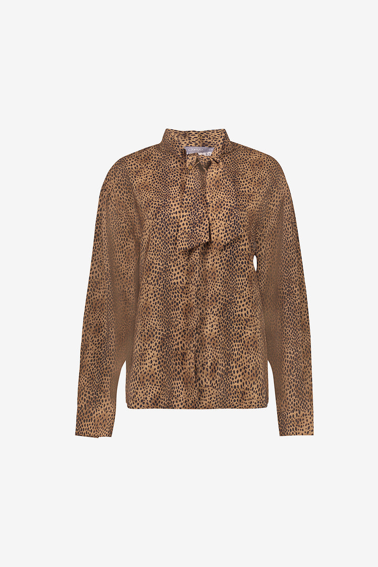 Geisha Oversize-Bluse mit Leopardenmuster und Schleifendetail