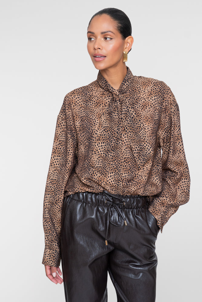 Geisha Oversize-Bluse mit Leopardenmuster und Schleifendetail