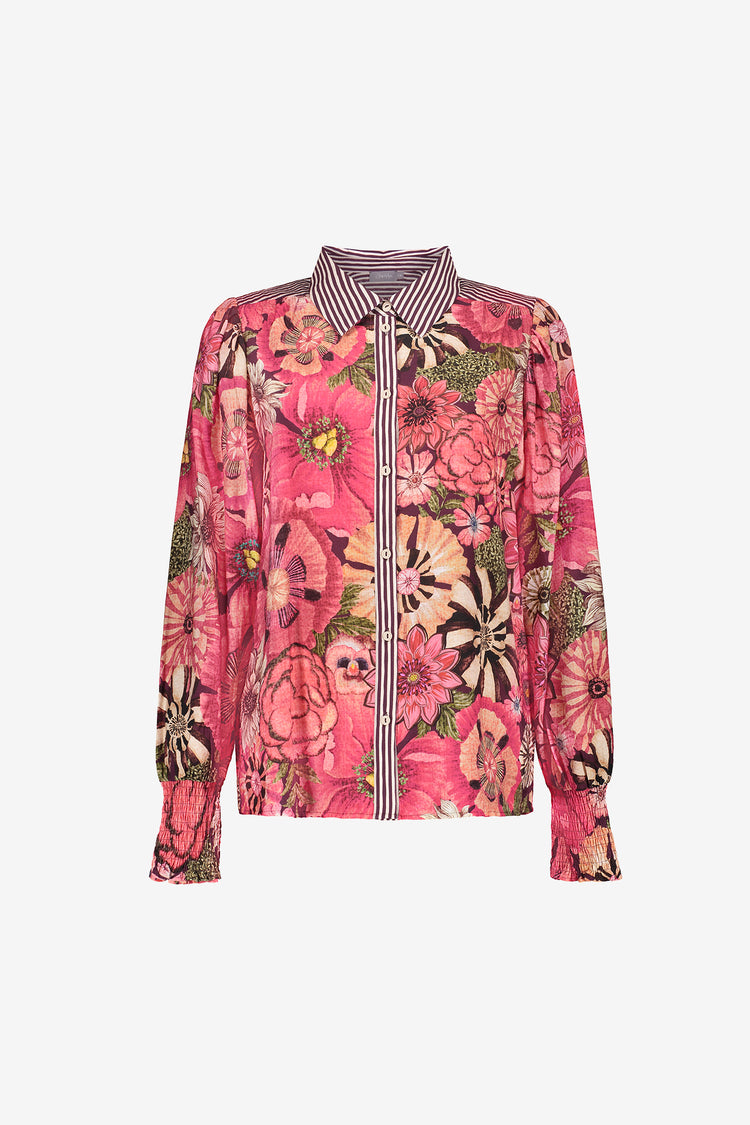 Geisha Damen Bluse mit Blumenmuster und kontrastierenden Details