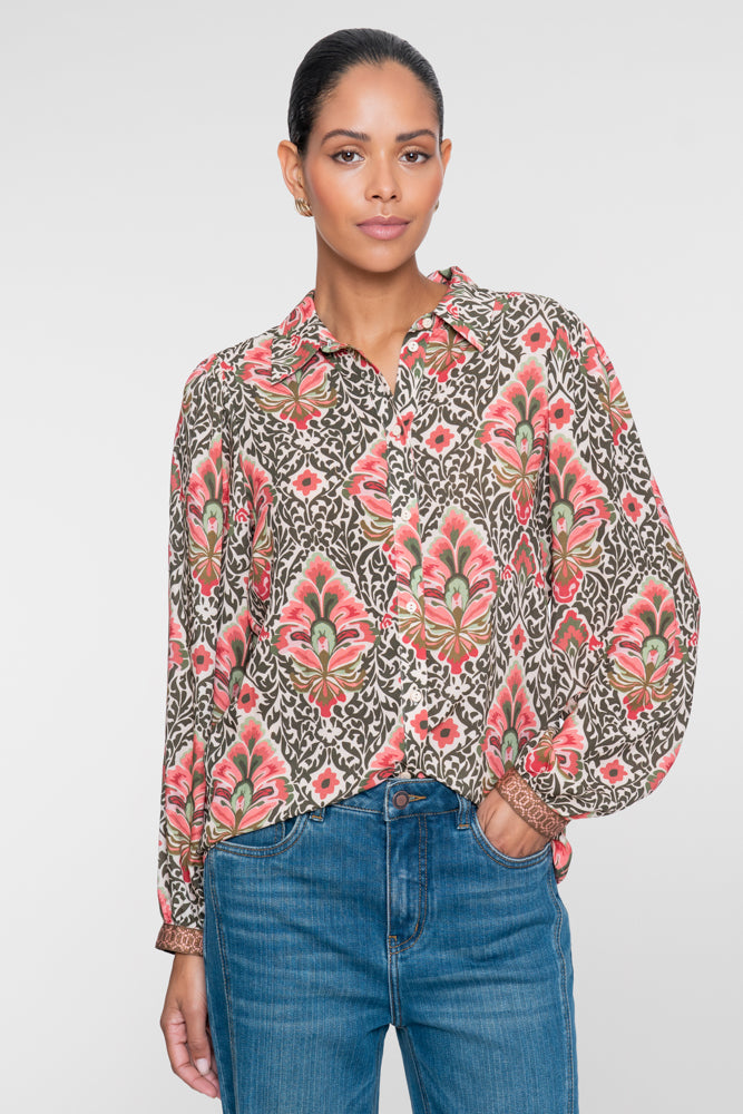 Geisha Damen Bluse mit Barockmuster und verspielten Ärmeln