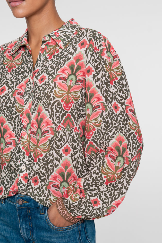 Geisha Damen Bluse mit Barockmuster und verspielten Ärmeln