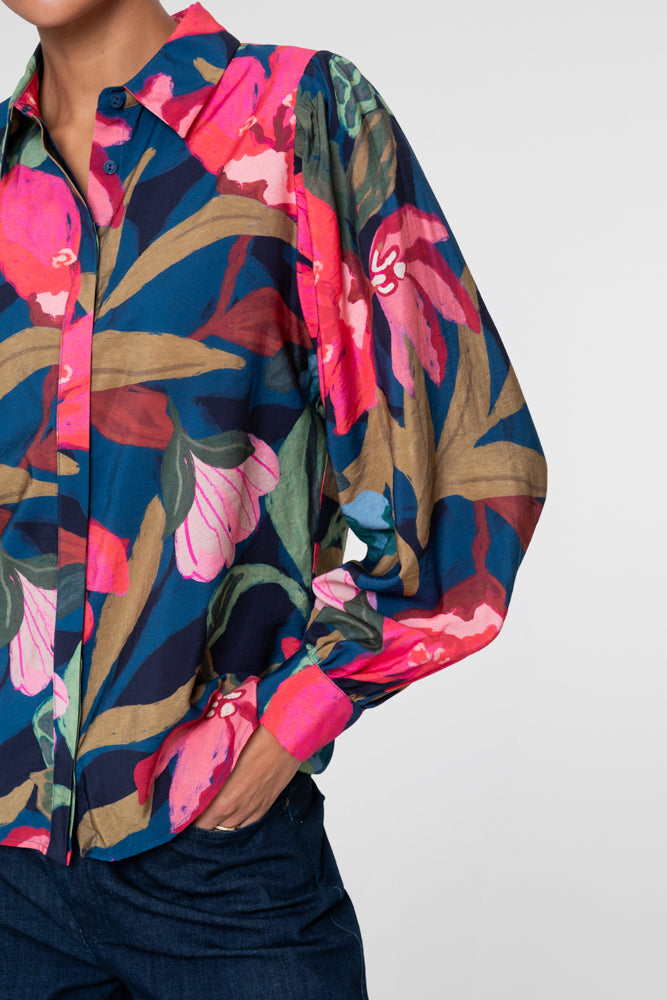 Geisha Damen Farbenfrohe Bluse mit Blumenprint und voluminösen Ärmeln