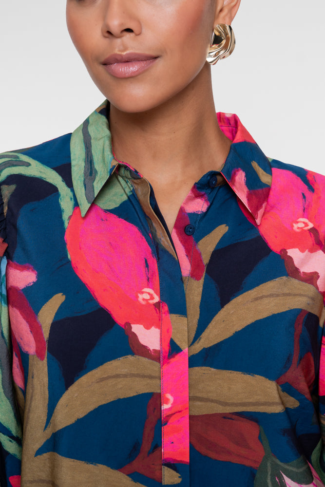 Geisha Damen Farbenfrohe Bluse mit Blumenprint und voluminösen Ärmeln