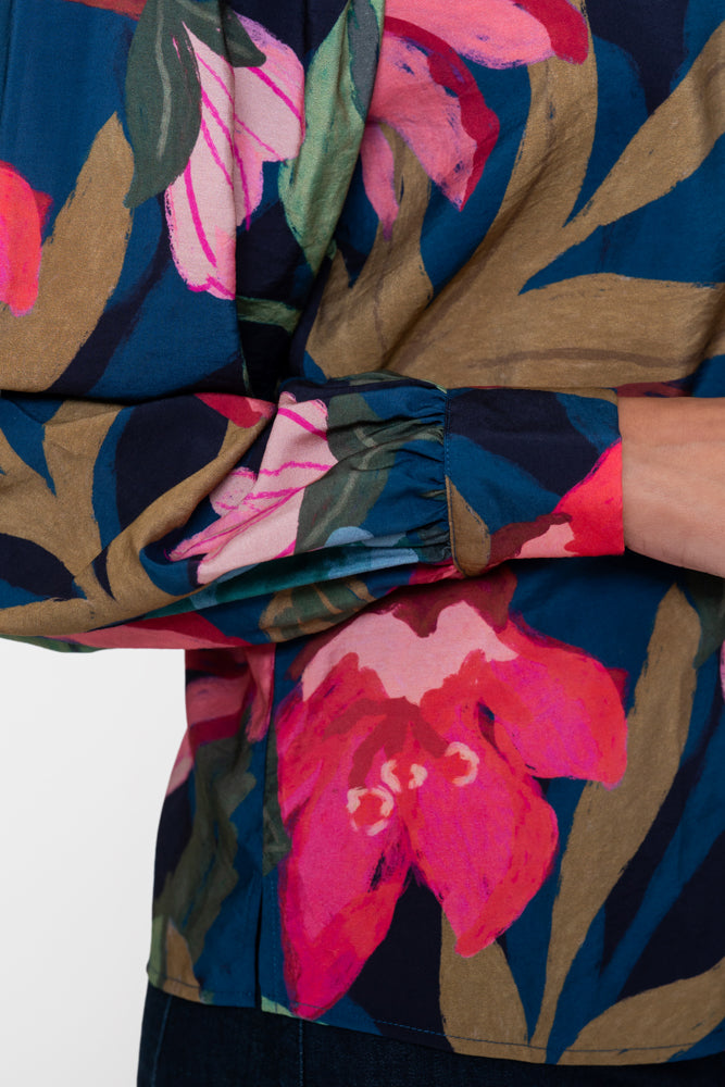 Geisha Damen Farbenfrohe Bluse mit Blumenprint und voluminösen Ärmeln