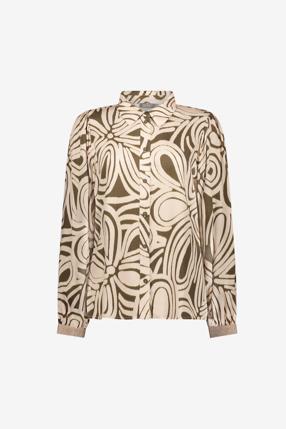Geisha Damen Bluse mit grafischem Print in Moosgrün und Sand