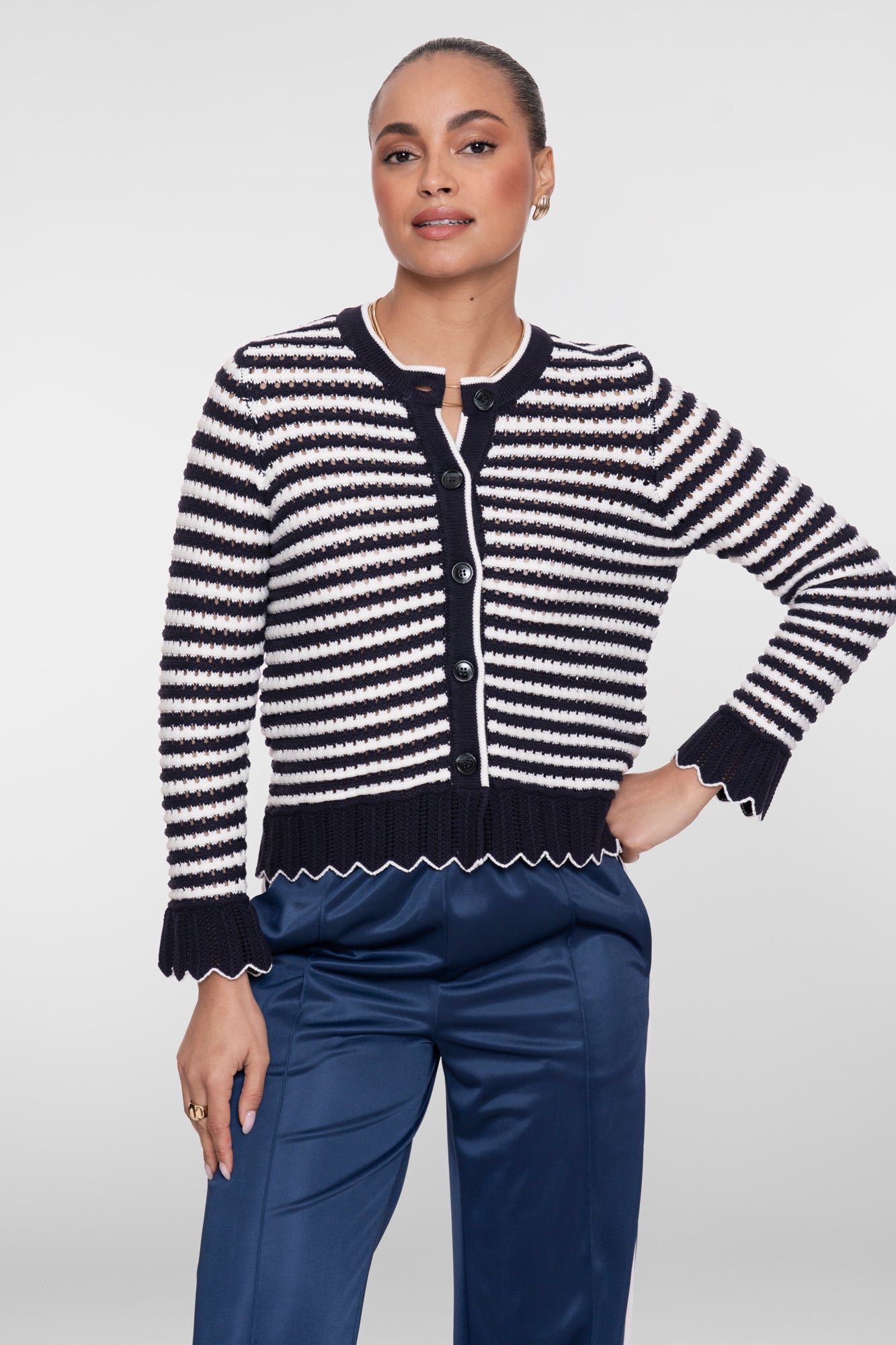 Geisha gestreept vest met scallop details