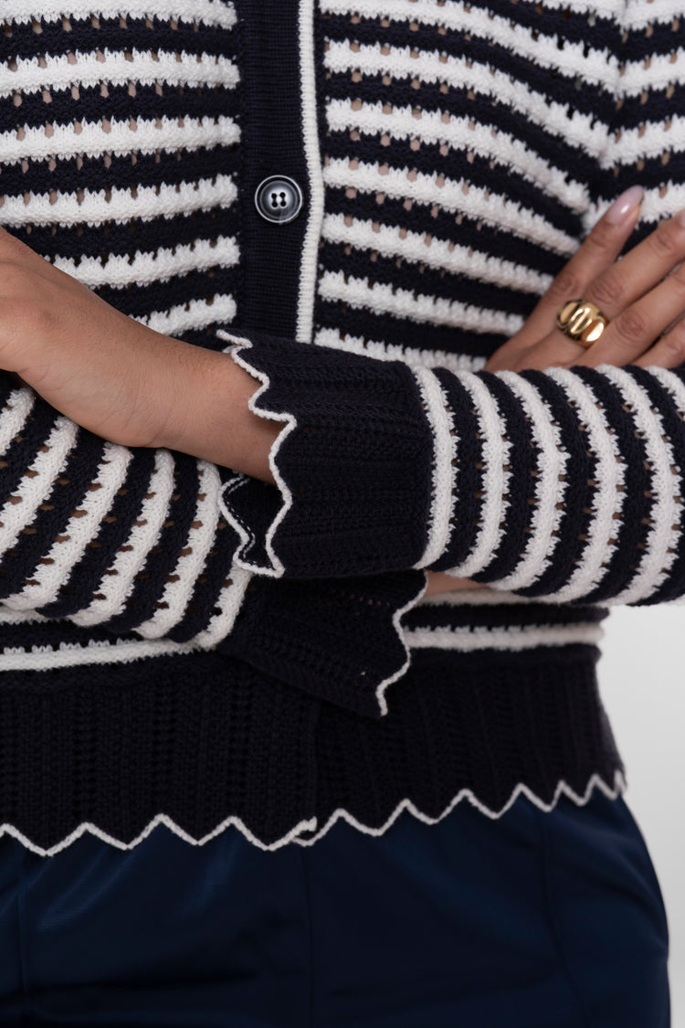 Geisha gestreifte Strickjacke mit Wellenkanten
