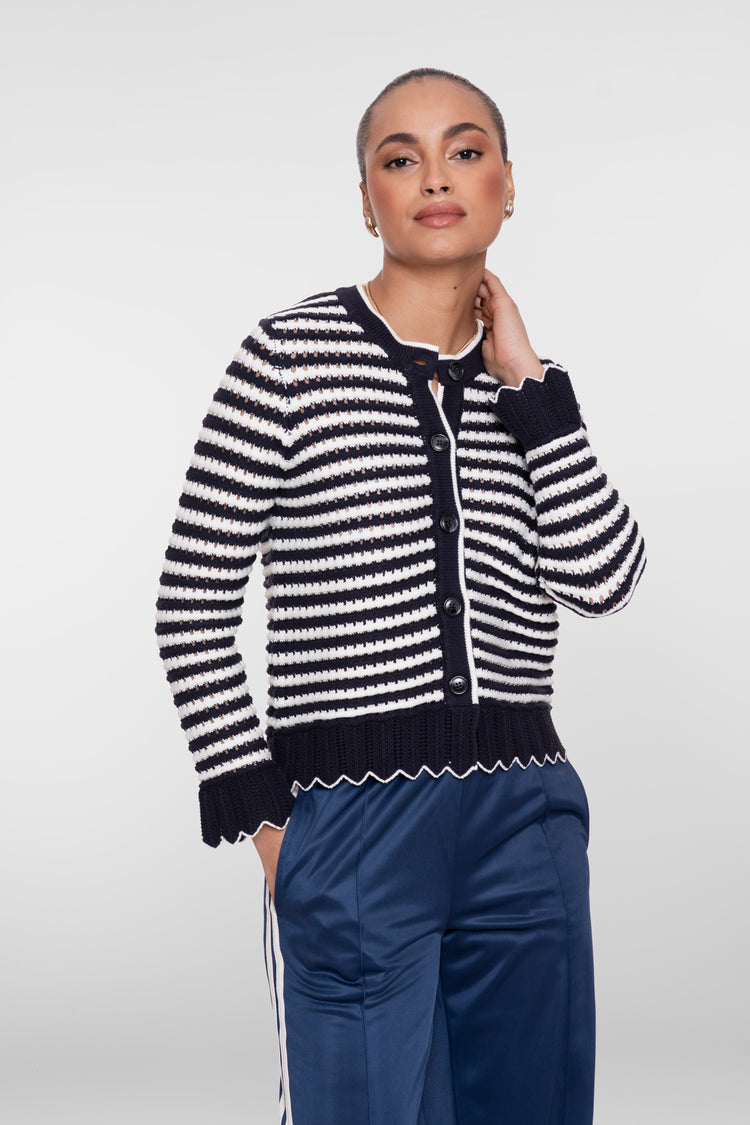 Geisha gestreept vest met scallop details