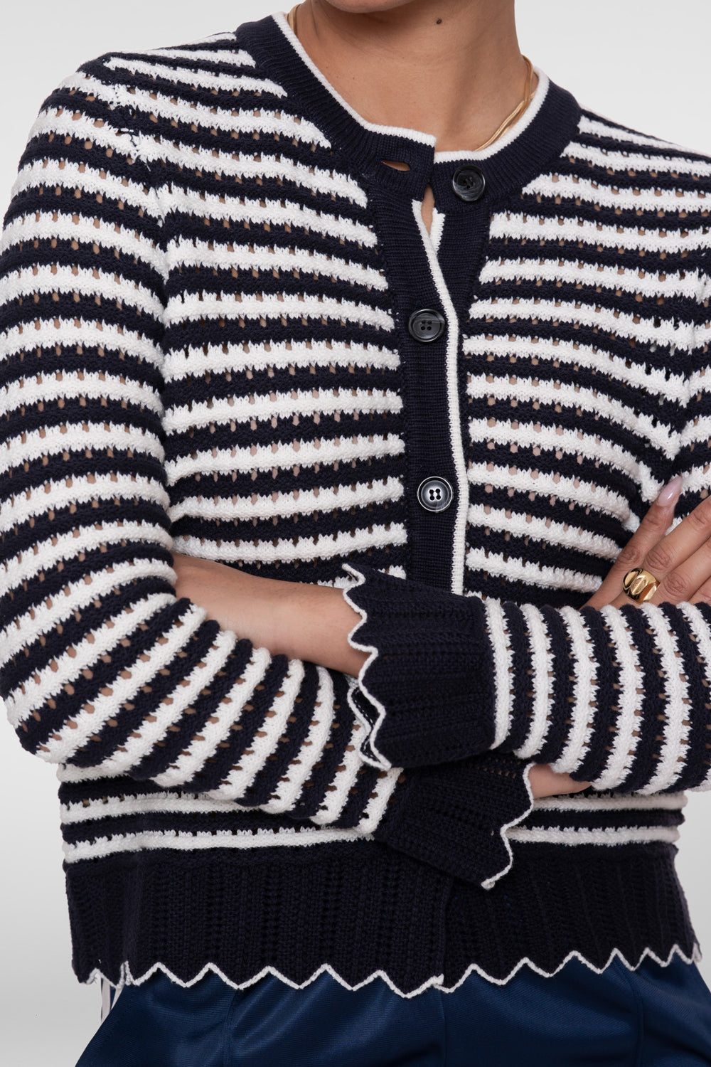 Geisha gestreifte Strickjacke mit Wellenkanten