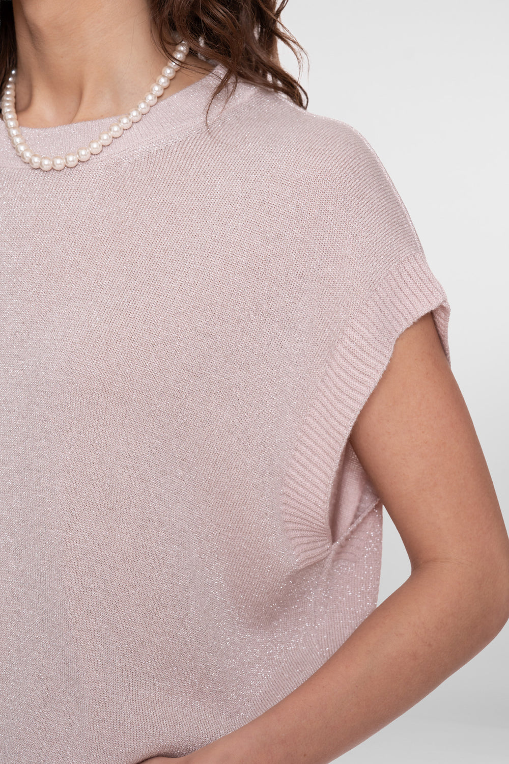 Geisha Top mit Lurex und Rundhalsausschnitt