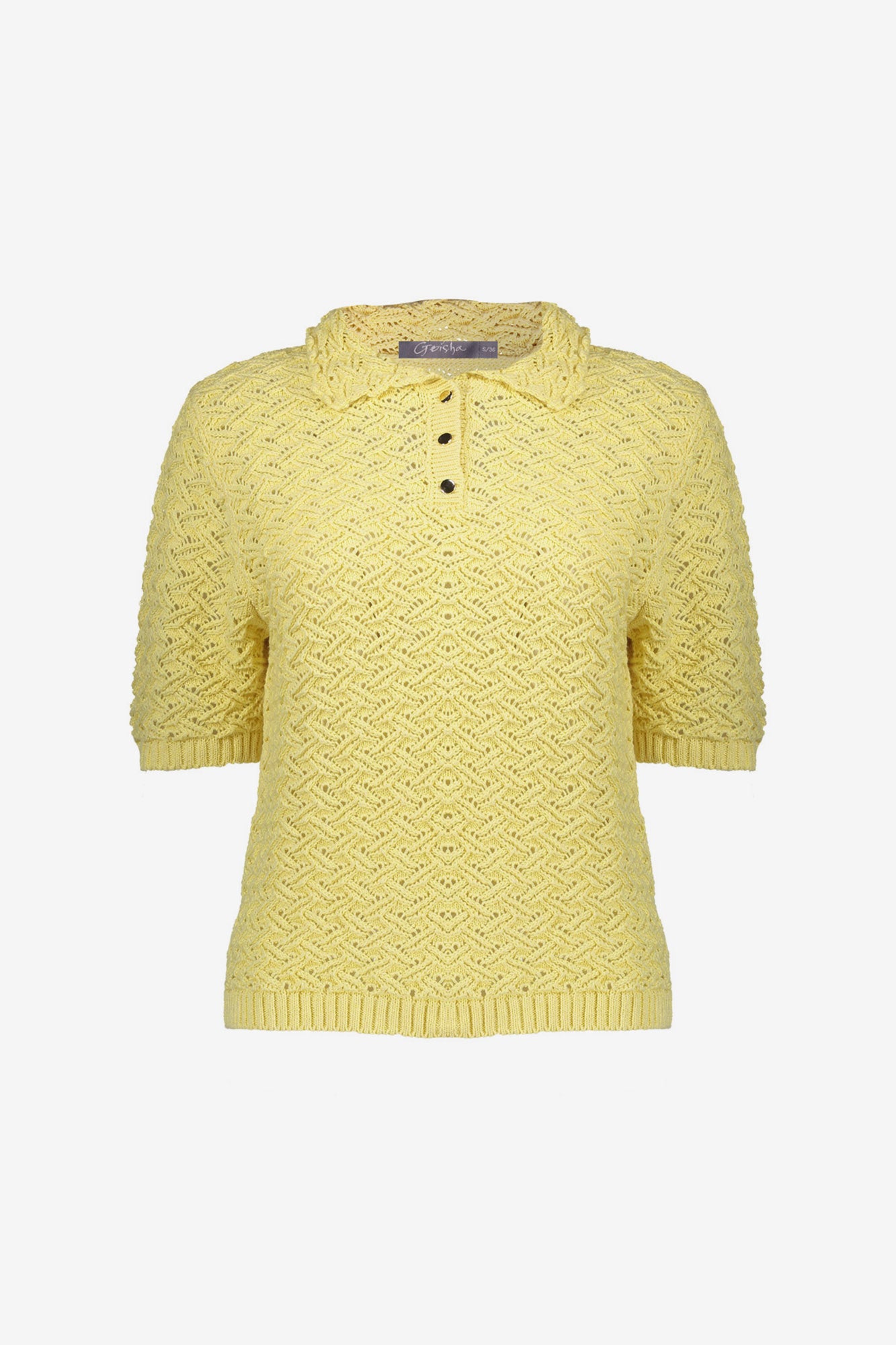 Geisha Ajour-Strickpullover mit Kragen in Buttergelb