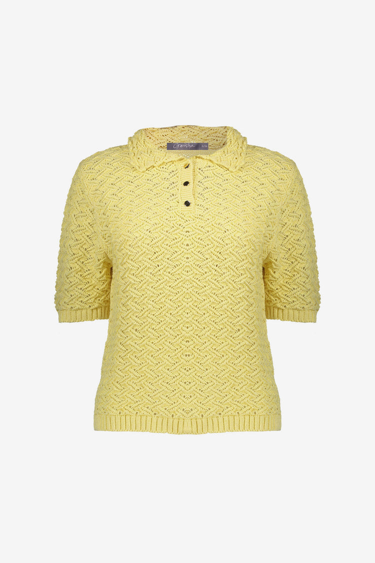 Geisha Ajour-Strickpullover mit Kragen in Buttergelb