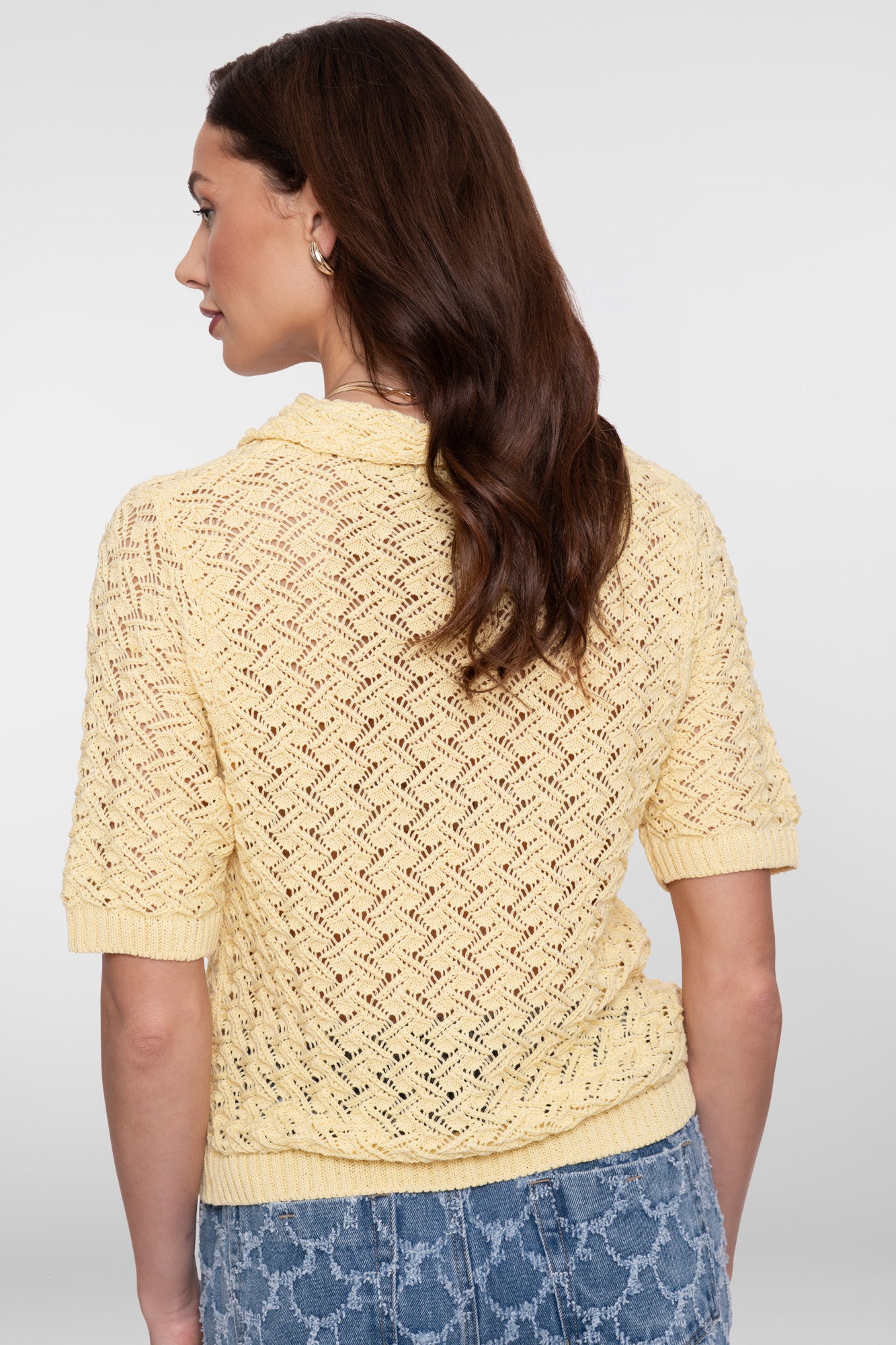 Geisha Ajour-Strickpullover mit Kragen in Buttergelb