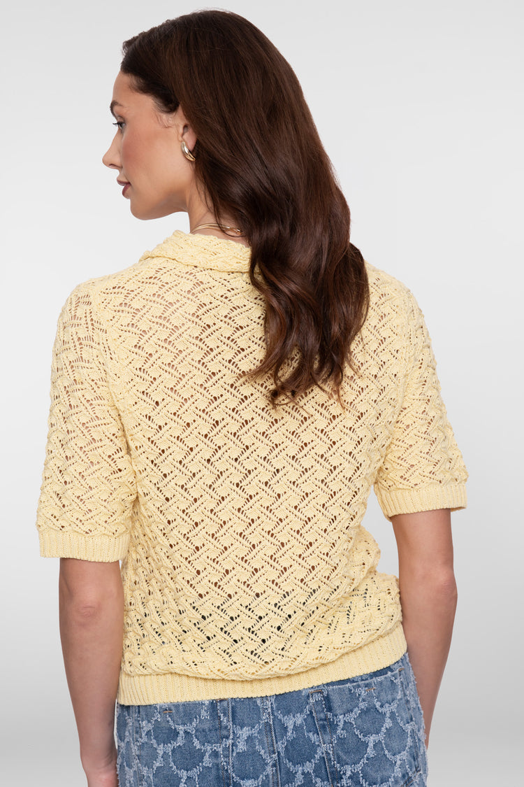 Geisha Ajour-Strickpullover mit Kragen in Buttergelb