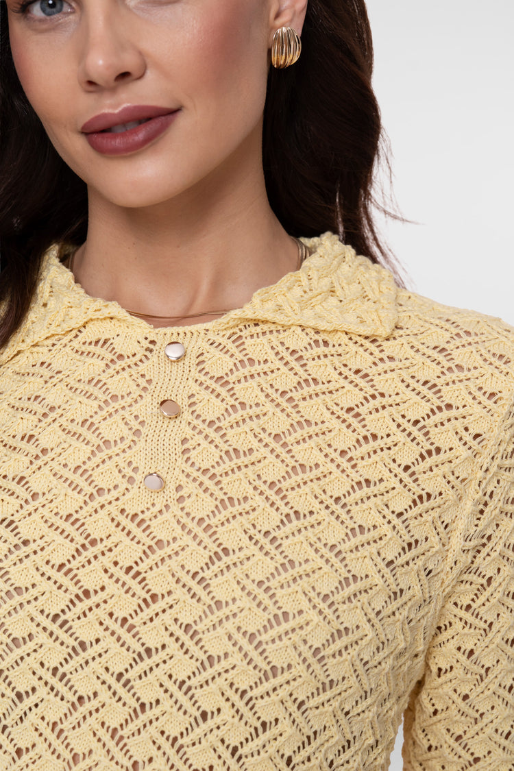 Geisha Ajour-Strickpullover mit Kragen in Buttergelb