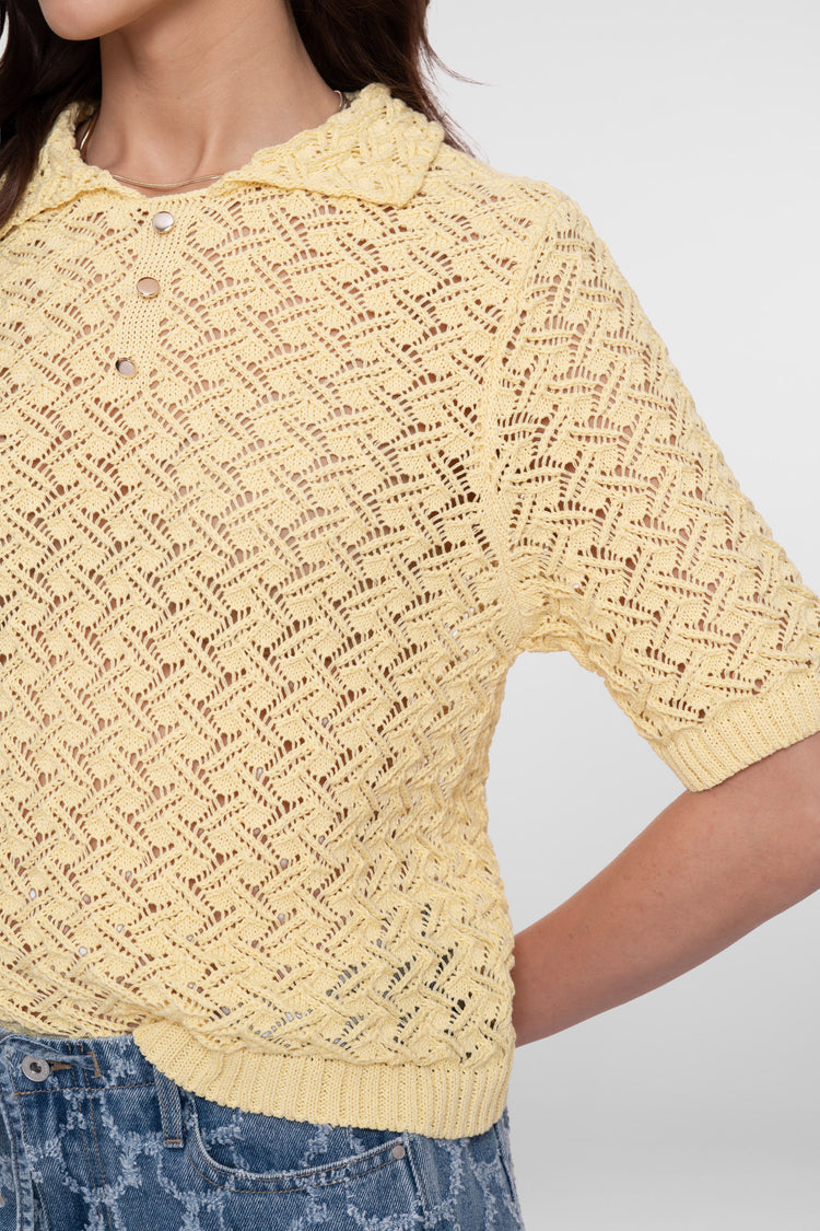 Geisha Ajour-Strickpullover mit Kragen in Buttergelb