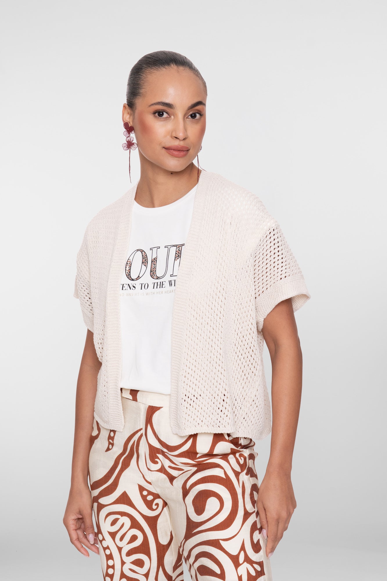 Geisha offene Strickjacke mit Ajourstruktur