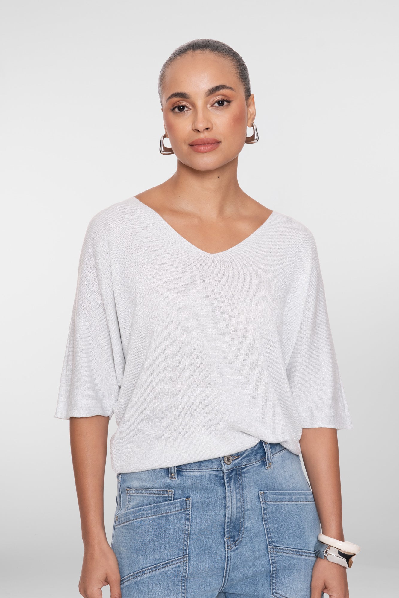 Geisha Pullover mit Lurexdetail und V-Ausschnitt