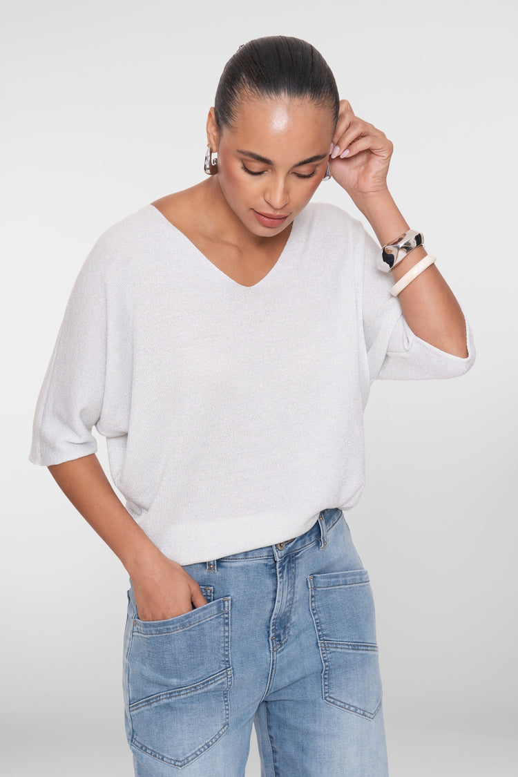 Geisha Pullover mit Lurexdetail und V-Ausschnitt