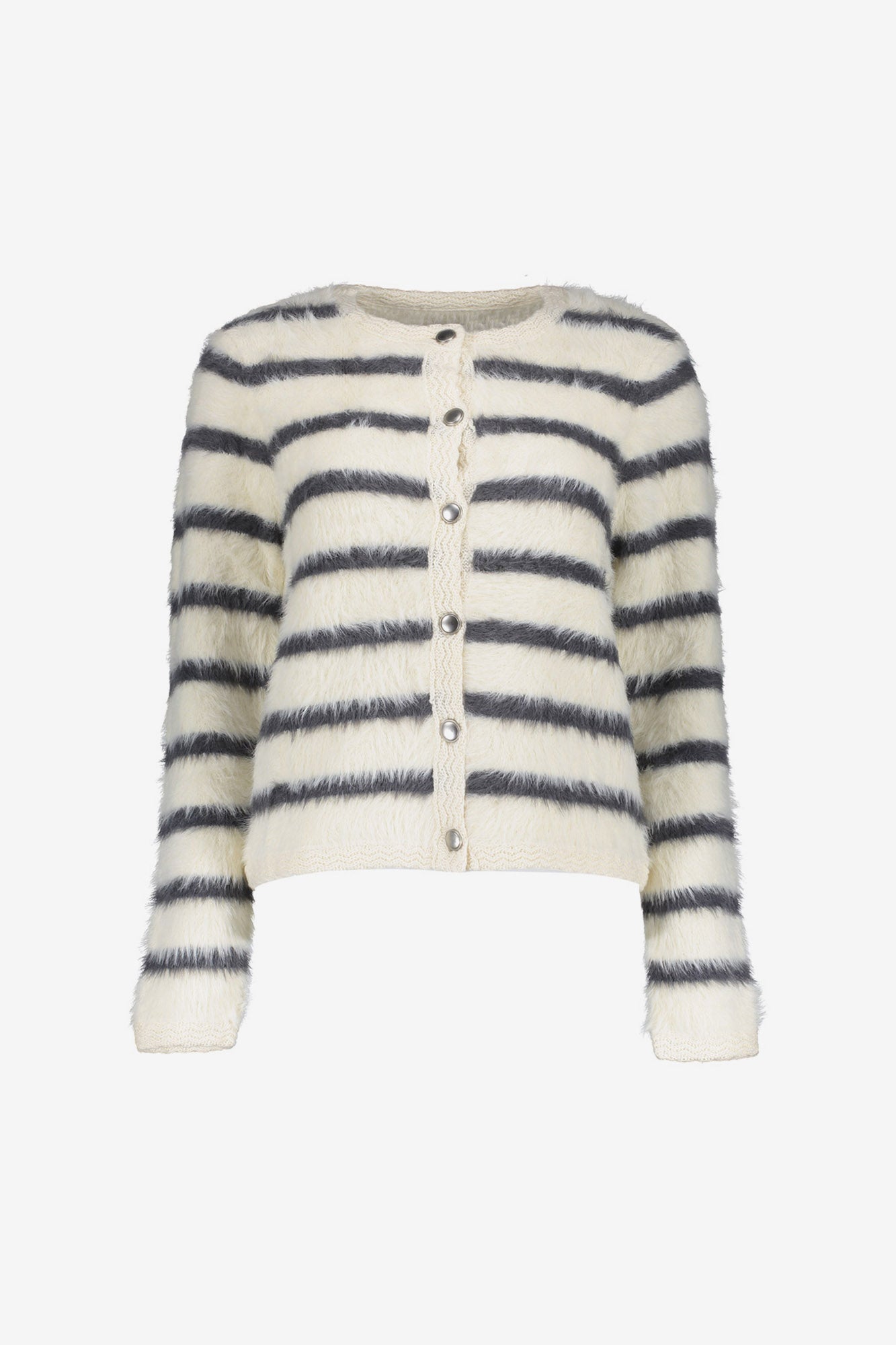 Geisha gestreifte Strickjacke mit weicher Hairy-Optik und Zierdetails