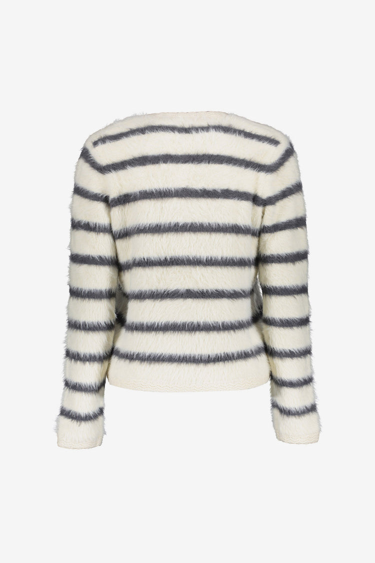 Geisha gestreifte Strickjacke mit weicher Hairy-Optik und Zierdetails