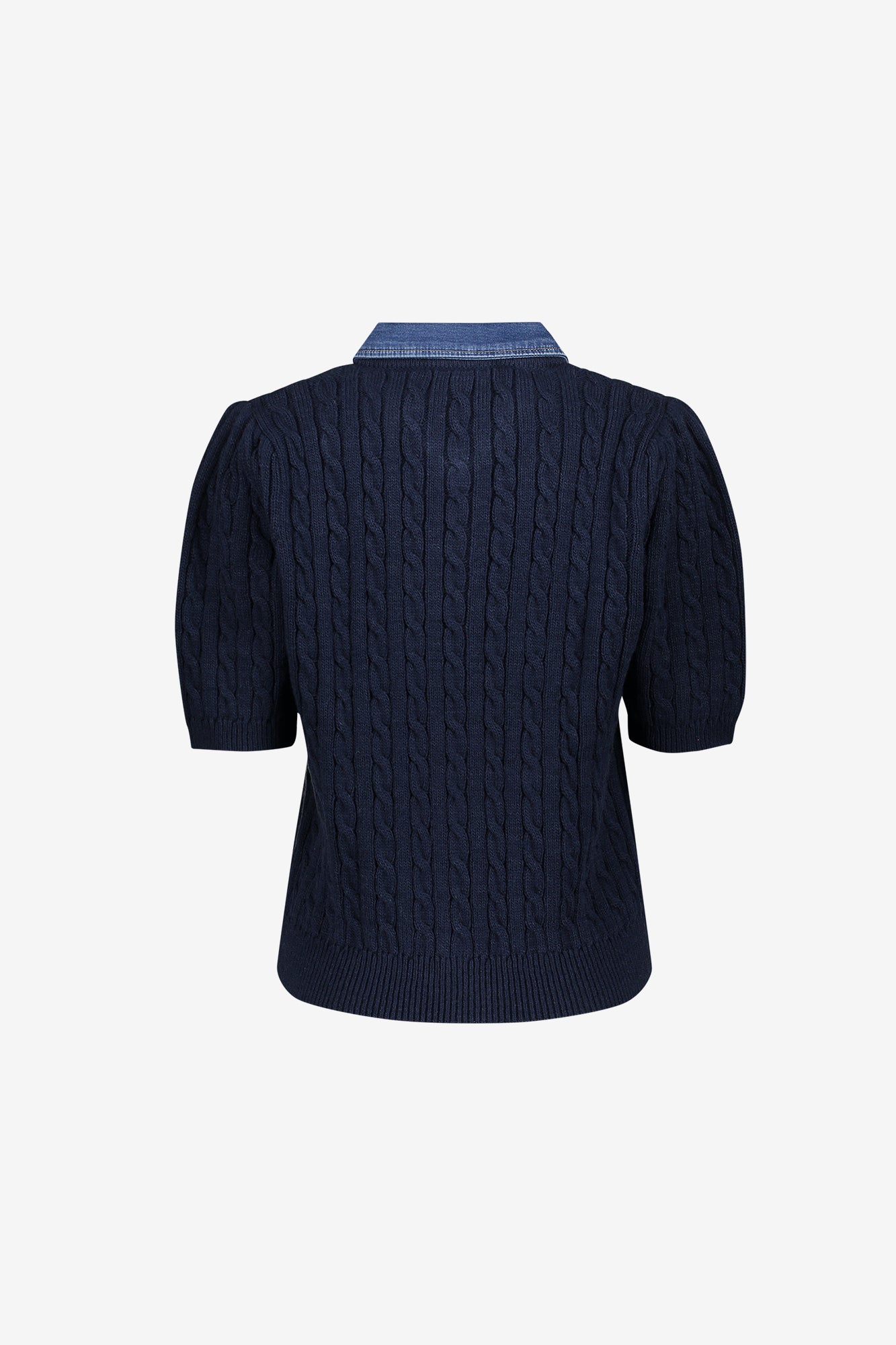 Geisha Strickjacke mit Denim-Kontrastkragen und Zopfstruktur