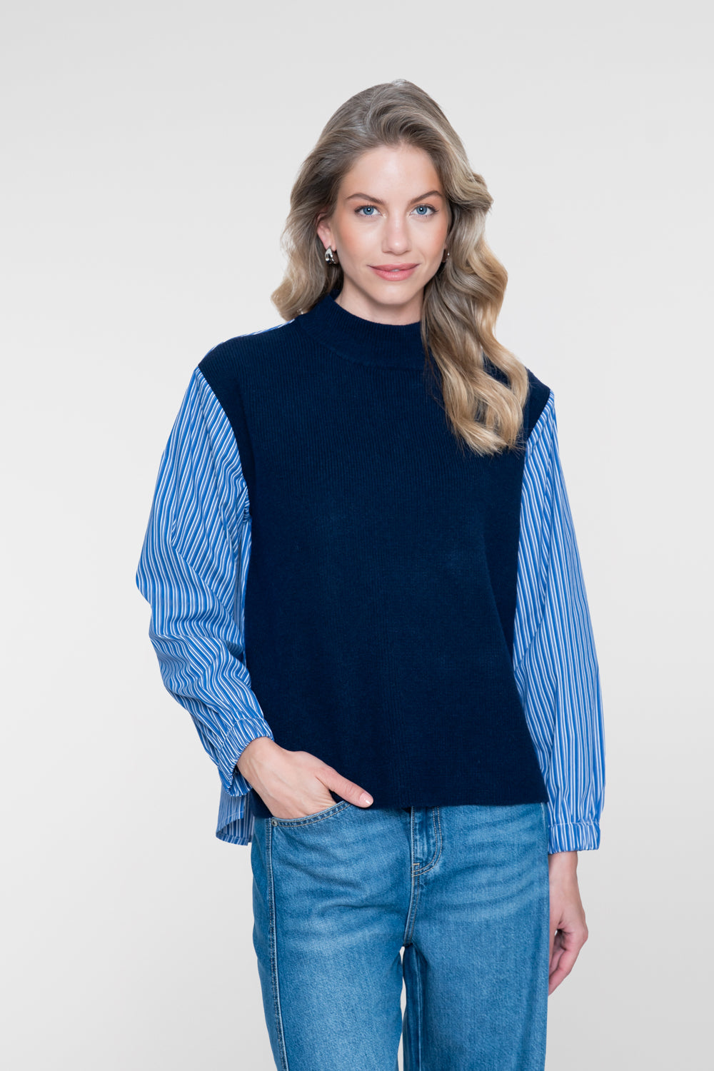 Geisha Strickpullover mit gestreiften Ärmeln und modernem Twist