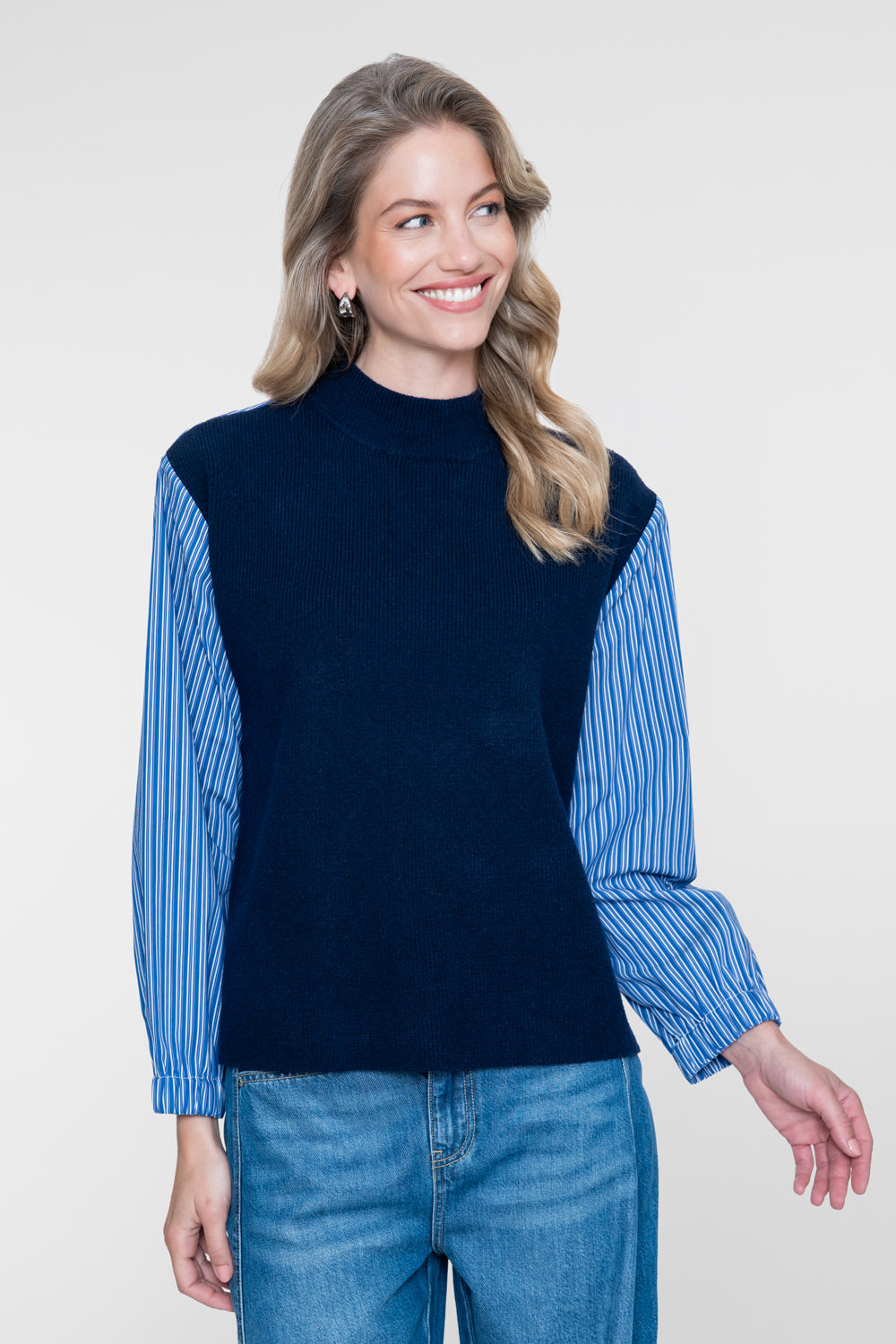 Geisha Strickpullover mit gestreiften Ärmeln und modernem Twist