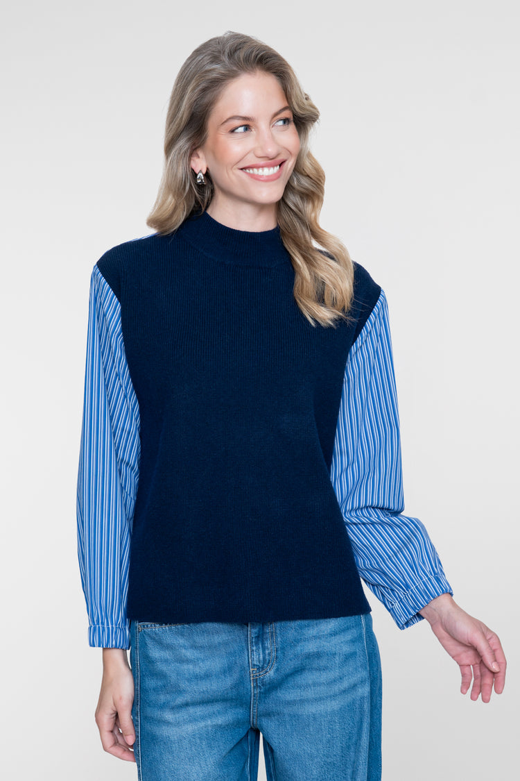 Geisha Strickpullover mit gestreiften Ärmeln und modernem Twist