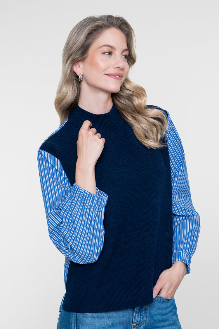 Geisha Strickpullover mit gestreiften Ärmeln und modernem Twist