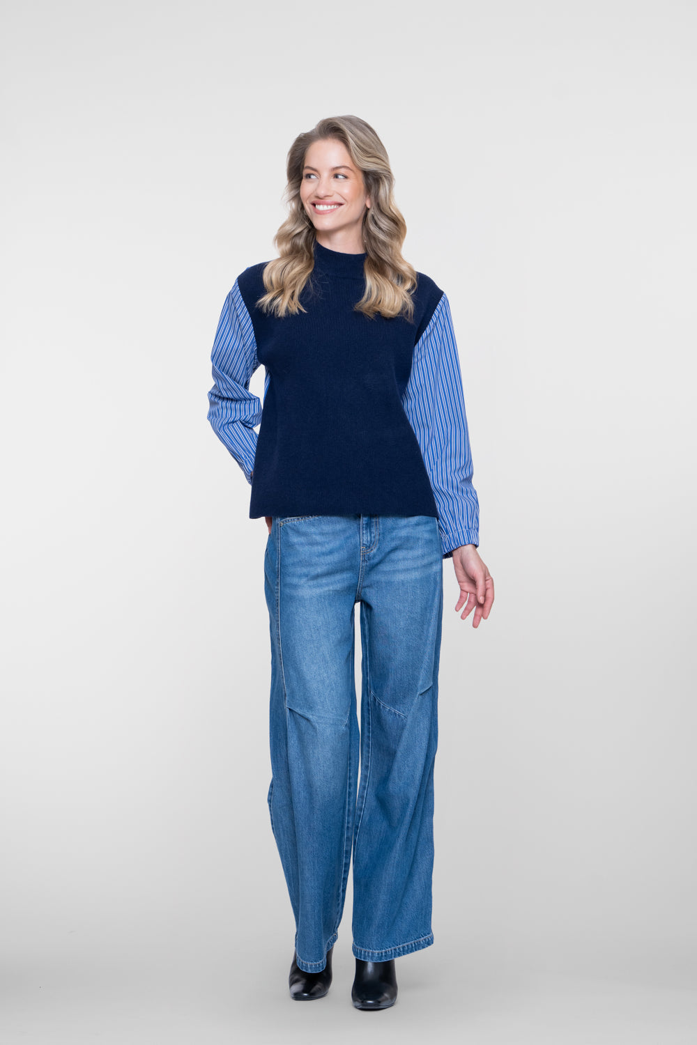 Geisha Strickpullover mit gestreiften Ärmeln und modernem Twist