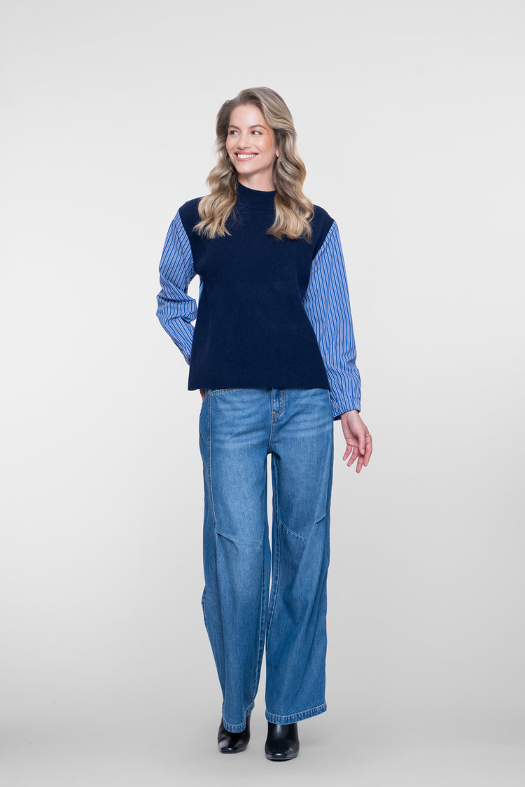 Geisha Strickpullover mit gestreiften Ärmeln und modernem Twist
