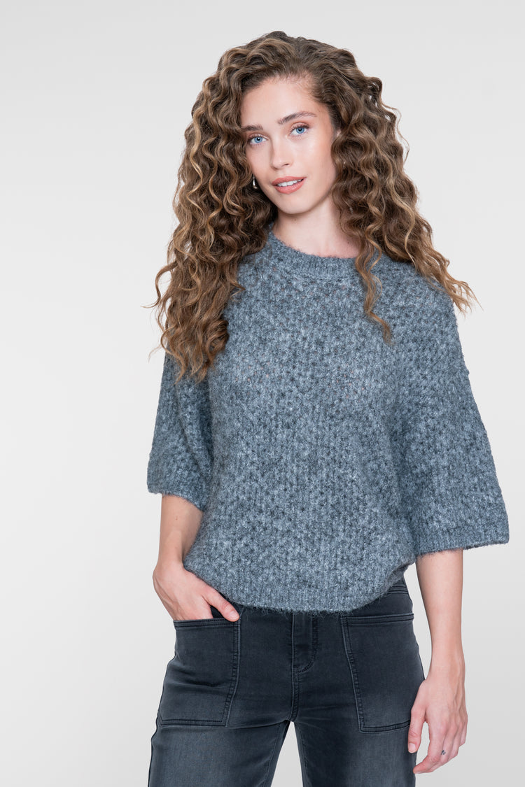 Geisha Pullover mit grobem Ajourmuster und kurzen Ärmeln