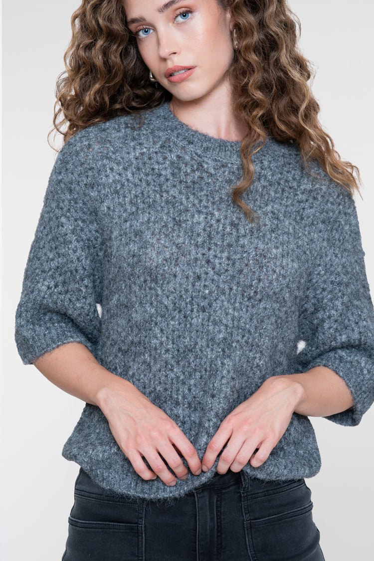 Geisha Pullover mit grobem Ajourmuster und kurzen Ärmeln