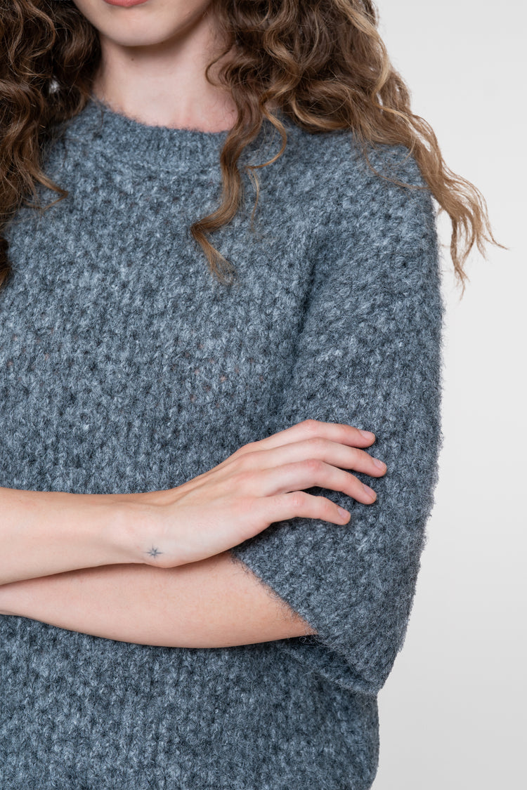 Geisha Pullover mit grobem Ajourmuster und kurzen Ärmeln