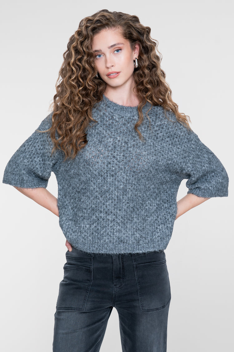 Geisha Pullover mit grobem Ajourmuster und kurzen Ärmeln