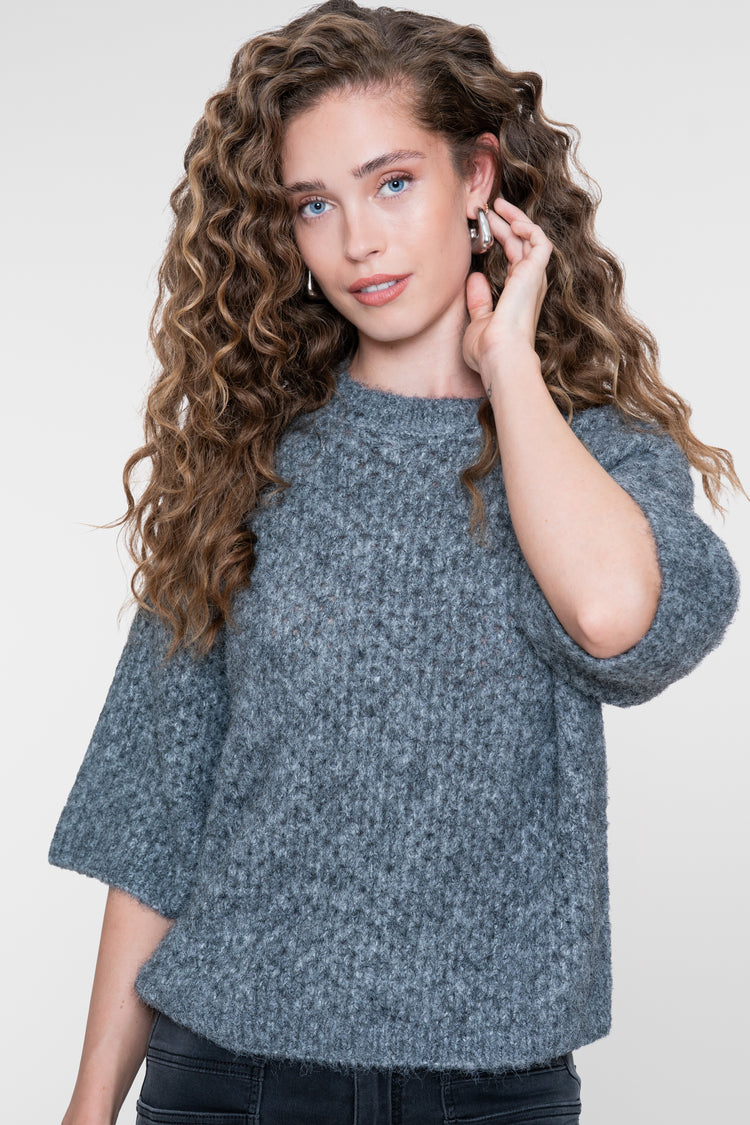 Geisha Pullover mit grobem Ajourmuster und kurzen Ärmeln