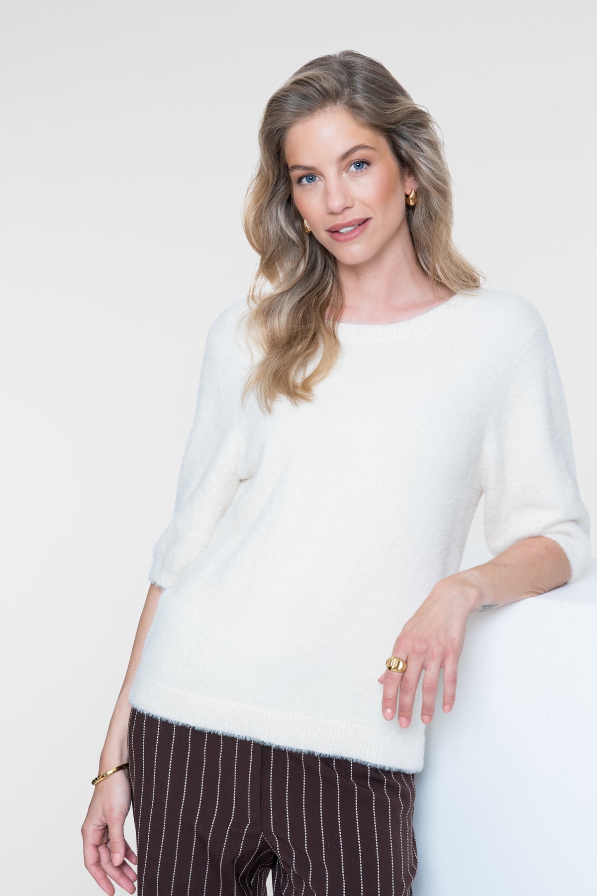 Geisha Damen Pullover mit Rundhalsausschnitt und Dreiviertelärmeln