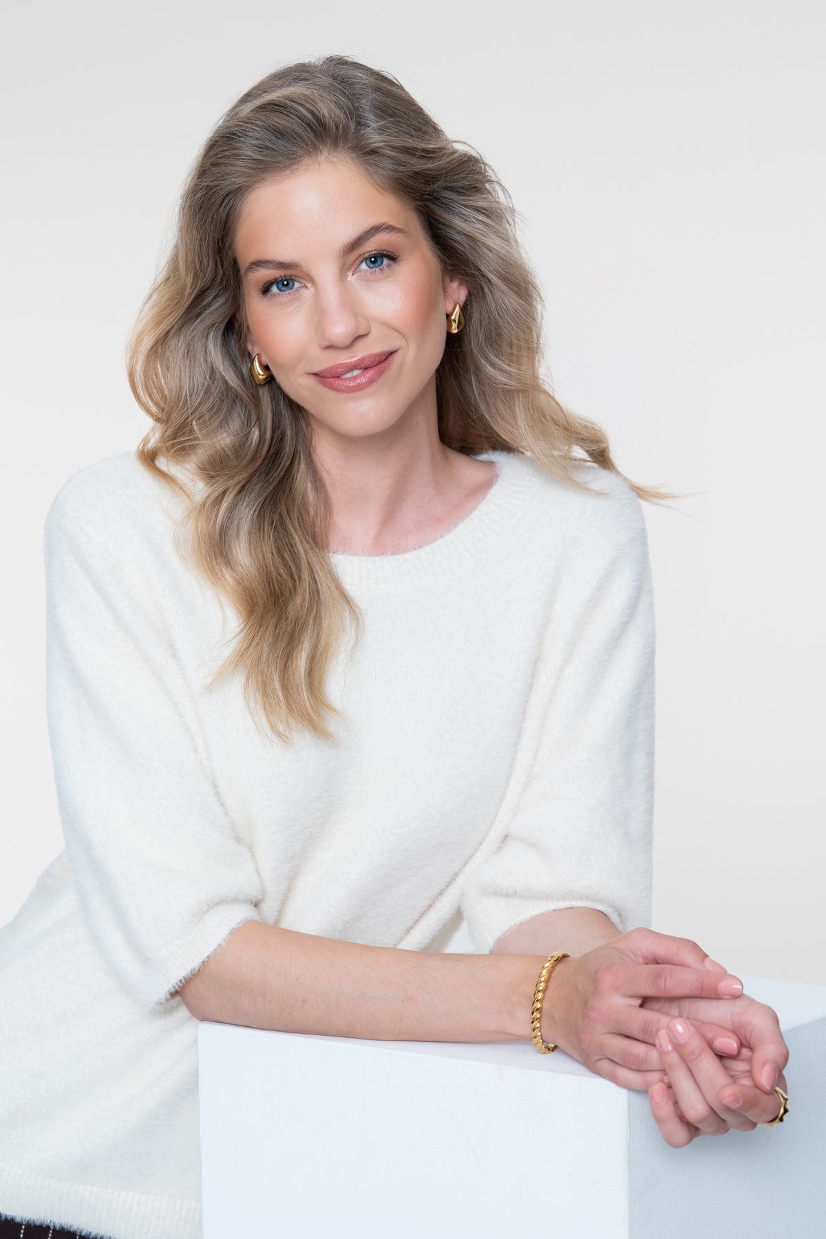 Geisha Damen Pullover mit Rundhalsausschnitt und Dreiviertelärmeln