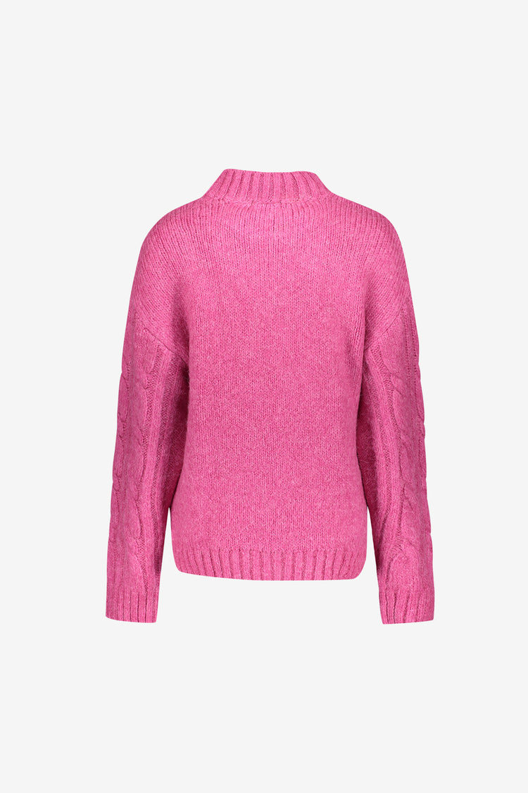 Geisha rosa Zopfpullover mit Stehkragen