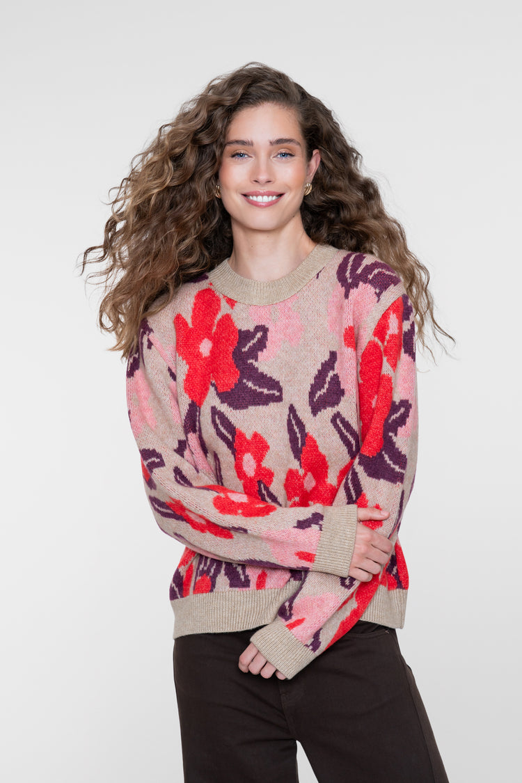 Geisha Pullover mit Blumenprint und Rundhalsausschnitt