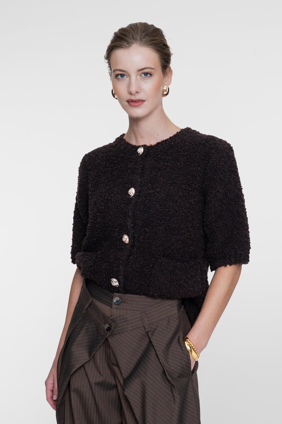 Geisha Damen Strickjacke mit Bouclé-Struktur und Zierknöpfen